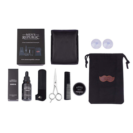 Men's Republic 6 Piece Beard Grooming Kit with Bag and Apron 30ML 30G 60ML