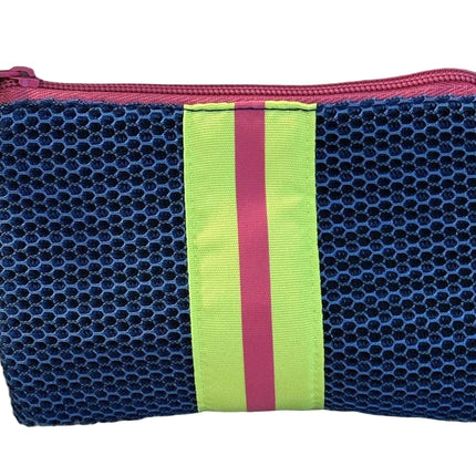 Ipsy Makeup Cosmetic Bag Mesh Blue Yellow Pink Stripe