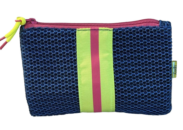 Ipsy Makeup Cosmetic Bag Mesh Blue Yellow Pink Stripe
