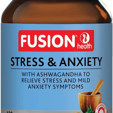 Fusion Health Stress and Anxiety Support with Holy Basil and Ashwagandha 120 Tablets