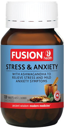 Fusion Health Stress and Anxiety Support with Holy Basil and Ashwagandha 120 Tablets