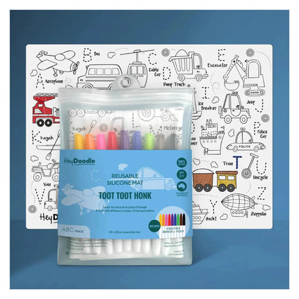 Heydoodle Abc Toot Toot Honk Classic Reusable Silicone Colouring Mat