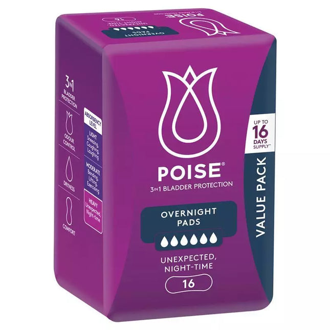 Poise Pads Overnght Bulk 16