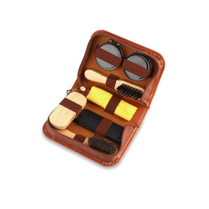 Mens Republic Shoe Shine Kit for Leather Care with Zipper Travel Bag 7 Piece