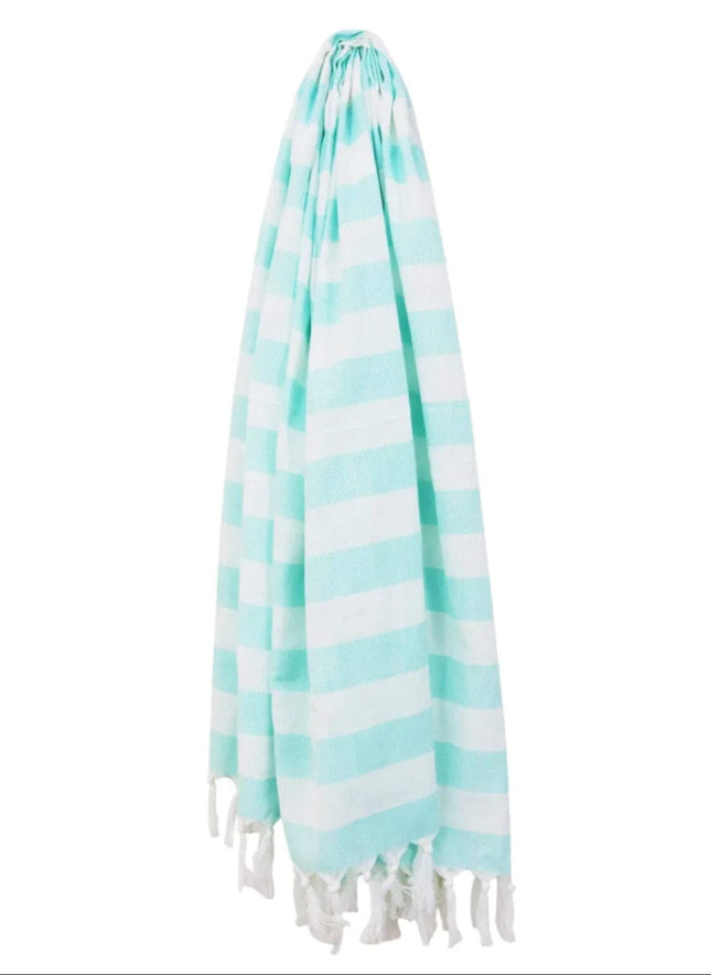 Wicked Sista Fringed Towel Wide Stripe Mint