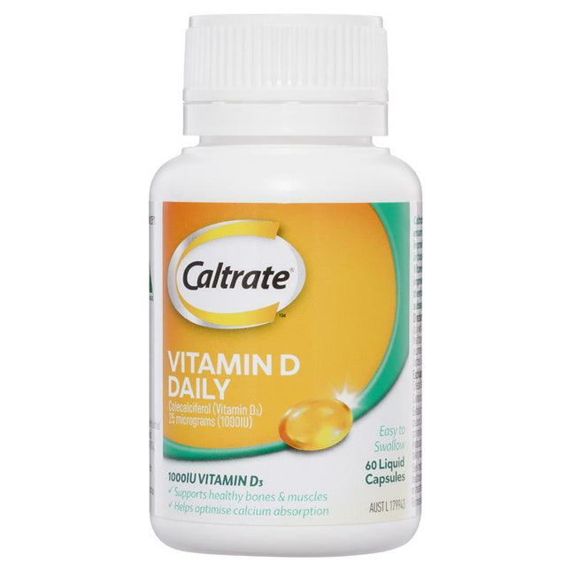 Caltrate Vitamin D 1000IU for Bone Health and Calcium Absorption 60 Capsules