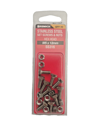 Bremick Screw & Nut Set Hex Stainless Steel M5 X 12 10Pack