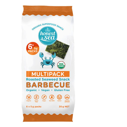 Honest Sea Bbq Seaweed Snack Gluten Free and Vegan 6 Pack 24G