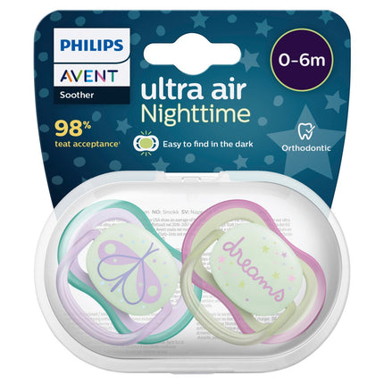 Philips Avent Ultra Air Nighttime Soother for Babies 0 to 6 Months 2 Pack