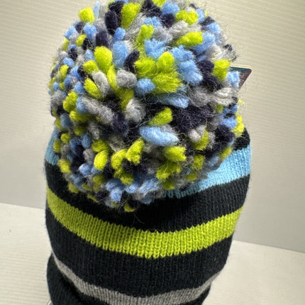 Essence Kids Dinosaur Striped Navy Green Blue Grey Pom Pom Beanie Children One Size