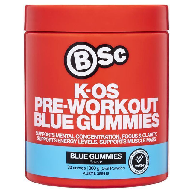 BSc K-OS Pre-Workout Blue Gummies 300g - OhYouLuckyDuck.com.au
