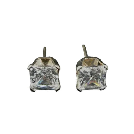 Ross Sterling Silver Square Cubic Zirconia Stud Earrings 7MM
