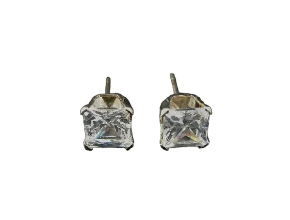 Ross Sterling Silver Square Cubic Zirconia Stud Earrings 7MM