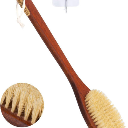 Wooden Bath Brush With Stiff Sisal Bristles Long Handle For Shower Back Scrubber