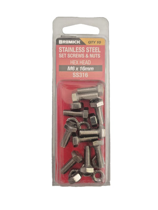 Bremick M6 x 16 316 Stainless Steel Hex Set Screw / Bolt