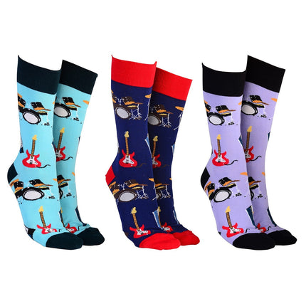 Sock Society Unisex Electric Guitar Musical Notes Vinyl Rock And Roll 3 PCS