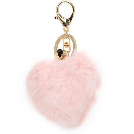 Key Chain Fluffy Heart Shaped Fur Ball Key Ring Pink Bag Hanging Decorative ZMS