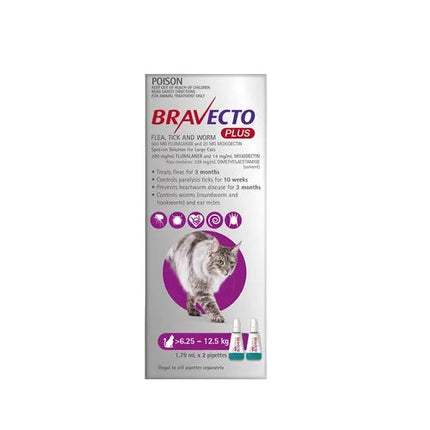 Bravecto Plus Spot On Treatment for Large Cats 6.25 to 12.5 kg