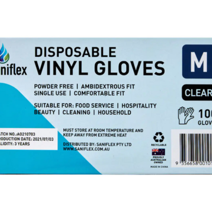 Saniflex Disposable Vinyl Gloves Medium 100 Pack