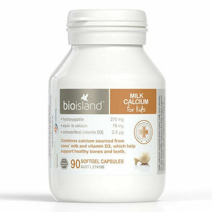 Bio Island Milk Calcium For Kids Bone And Teeth Health Support 90 Capsules