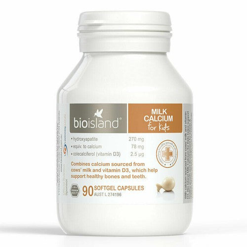 Bio Island Milk Calcium For Kids Bone And Teeth Health Support 90 Capsules