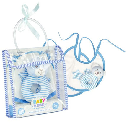 Baby & Me Gift Bag Blue Rattle & 2 Bibs