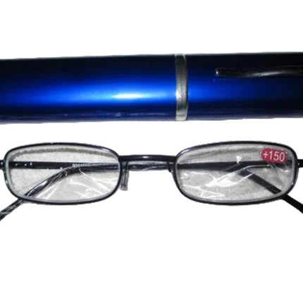 Ozko Slim Reading Glasses Readers with Pen Clip Tube Case Eyeglasses +1.5 Blue