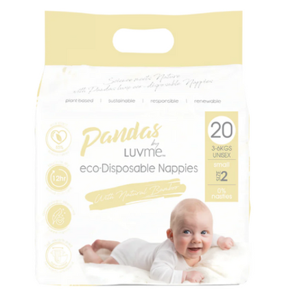 Pandas By Luvme Eco Disposable Nappies Small 3-6Kg 20 Pack