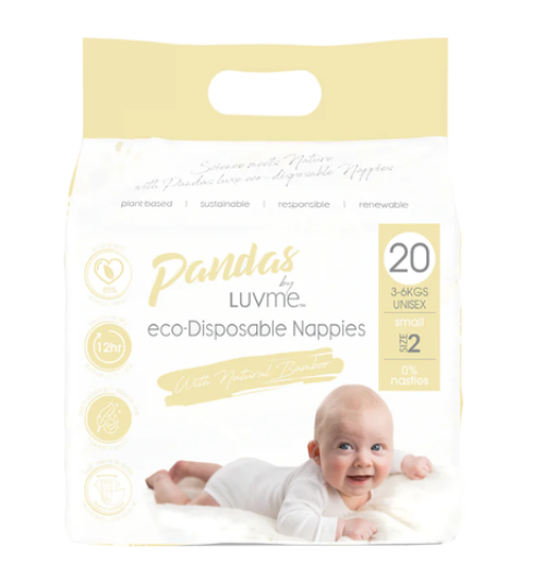 Pandas By Luvme Eco Disposable Nappies Small 3-6Kg 20 Pack