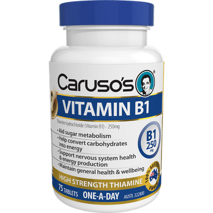 Caruso's Vitamin B1 75 Tablets - Thiamine 250mg Metabolic Health & Energy