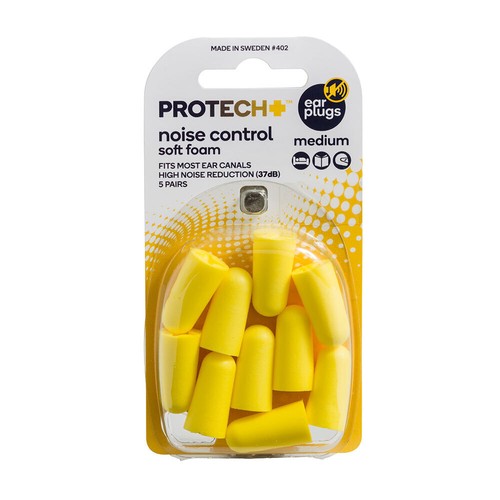 Protech Noise Control Soft Foam Medium Earplugs 5 Pairs