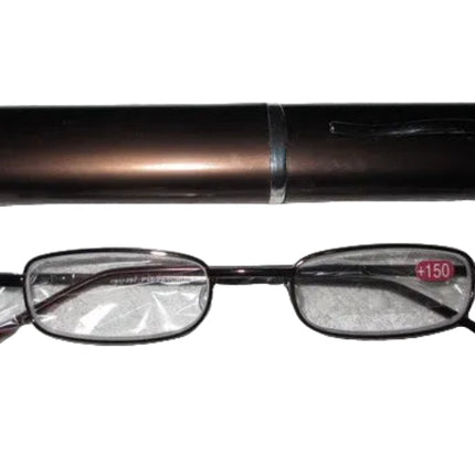 Ozko Slim Reading Glasses Readers with Pen Clip Tube Case Eyeglasses +1.5 Brown
