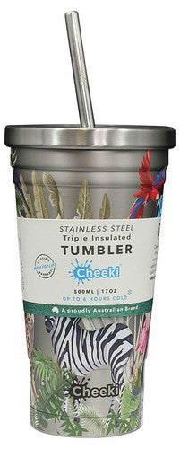 Cheeki Insulated Stainless Steel Tumbler with Straw Jungle 500ML