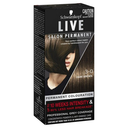 Schwarzkopf Live Salon Permanent Hair Fibre Strengthening Care 3 0 Dark Brown