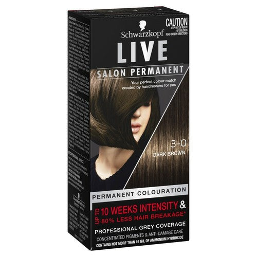Schwarzkopf Live Salon Permanent Hair Fibre Strengthening Care 3 0 Dark Brown
