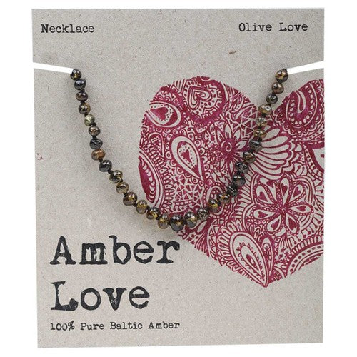 Amber Love Children's Necklace Baltic Amber Olive Love 33cm