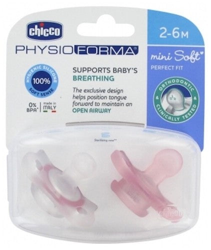 Chicco Nursing Soother Physio Minisoft Pink 2-6 Months 2 PCS