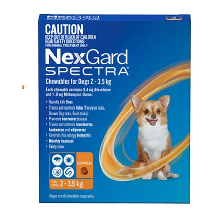 Nexgard Spectra Chewables For Very Small Dogs 2 To 3.5kg Orange 3 Pack