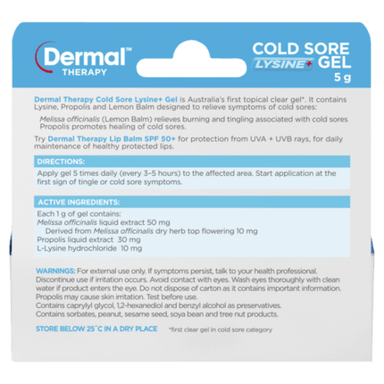 Dermal Therapy Cold Sore Lysine+ Gel 5g