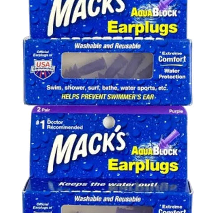 Mack's AquaBlock Pre Molded Silicone Earplugs for Swimming 2 Pair