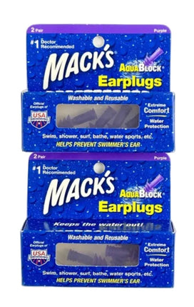 Mack's AquaBlock Pre Molded Silicone Earplugs for Swimming 2 Pair