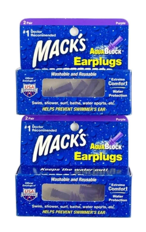 Mack's AquaBlock Pre Molded Silicone Earplugs for Swimming 2 Pair