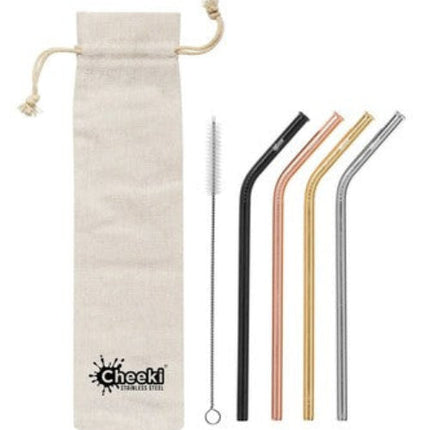 Cheeki Reusable Stainless Steel Bent Straws Mixed Colour 4 Pieces 21.5CM