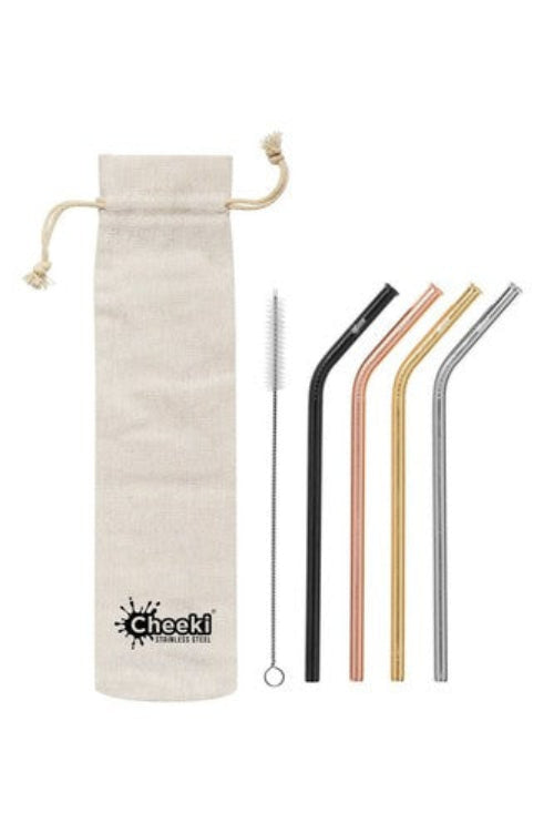 Cheeki Reusable Stainless Steel Bent Straws Mixed Colour 4 Pieces 21.5CM