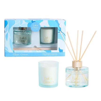 Lulu Grace Clean Cotton Reed Diffuser & Candle Gift Set 100ml + 100g