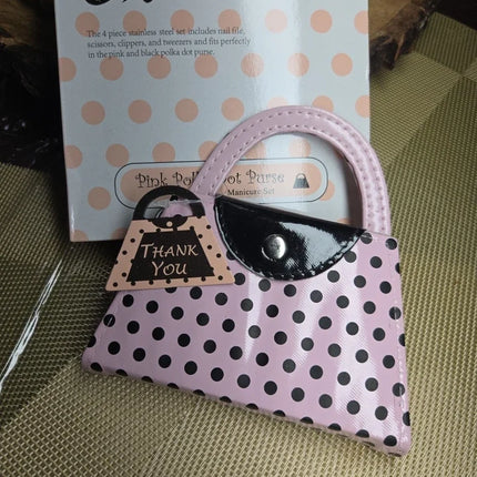 Pink Polka Dot Stainless Steel Manicure Set 5 × 5 Inch