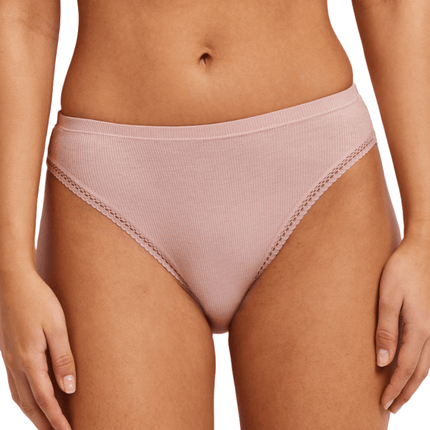 Kayser Modal Micro Rib with Lace Trim Hi Cut - Blush - OhYouLuckyDuck.com.au