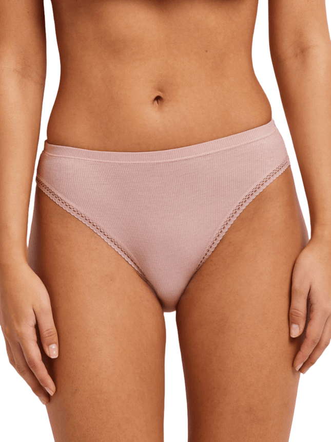 Kayser Modal Micro Rib with Lace Trim Hi Cut - Blush - OhYouLuckyDuck.com.au