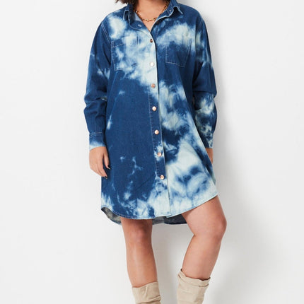 17 Sunday Shibori Denim Dress Japanese Tie Dye Style Casual Midi Dress