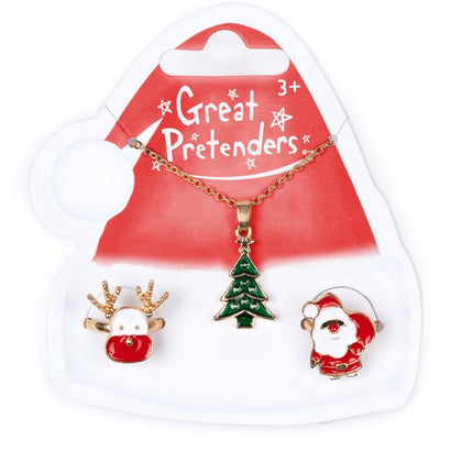 Great Pretenders Christmas Tree Necklace & Rings Set